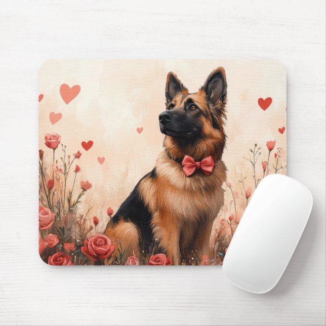 Mousepad Pastor belga com Rosas - Dia de os namorados (Com mouse)