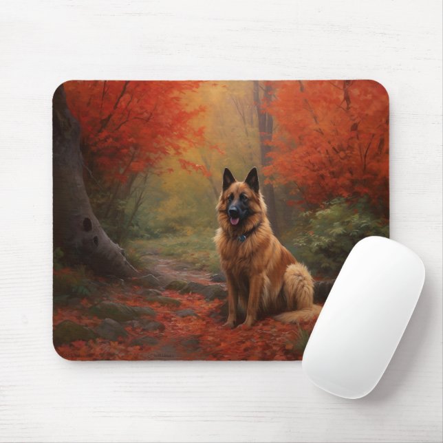 Mousepad Pastor belga no outono deixa cair inspiração (Com mouse)