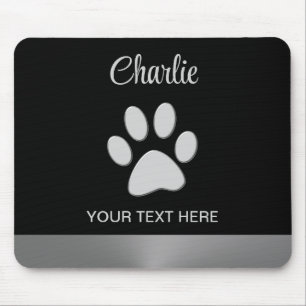 Mousepad Pata de Cachorro de Prata sobre fundo preto