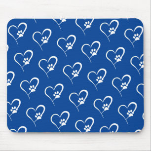 Mousepad Pata de Cachorro Imprime com Coração no Pad Azul