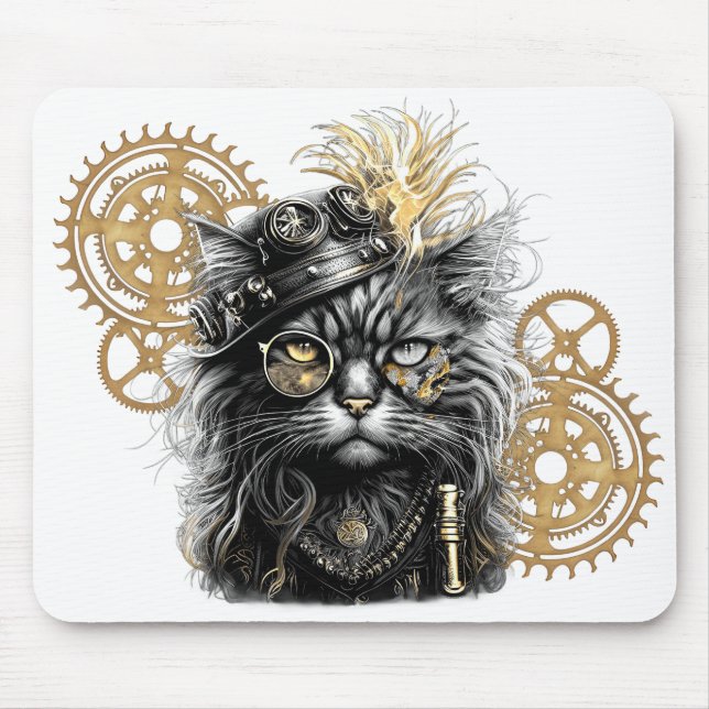 Mousepad Patas Espirituosas O Gato Steampunk Funky  (Frente)