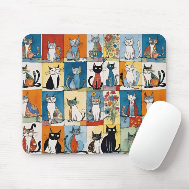 Mousepad Patch Floral para Gatos abstrato (Com mouse)