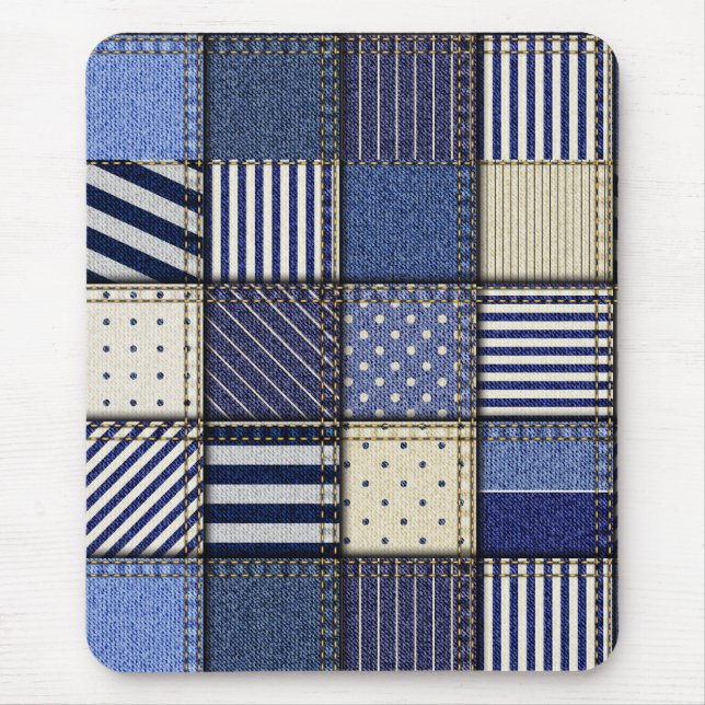 Mousepad Patchwork de Denim Azul (Frente)