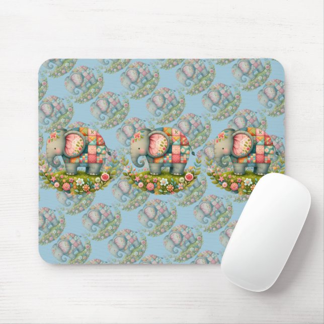 Mousepad Patchwork Elephant Floral Meadow Charm (Com mouse)