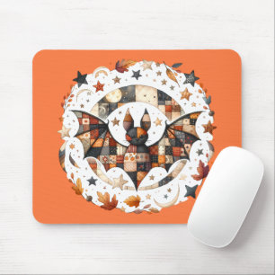 Mousepad Patchwork Halloween Bat nas Colunas do Outono