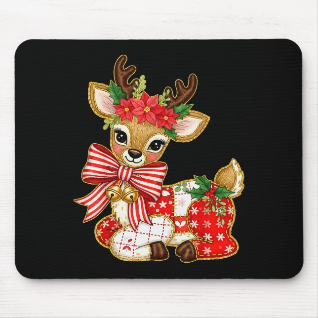 Mousepad Patchwork Reindeer Preppy Girly Christmas Xmas Hol (Frente)