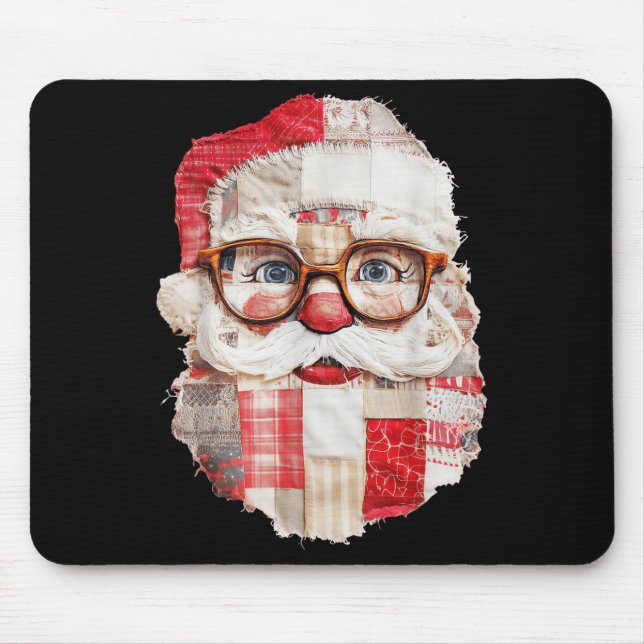 Mousepad Patchwork Santa Claus Face Preppy Girly Christmas  (Frente)