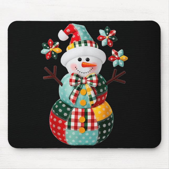 Mousepad Patchwork Snowman Christmas Preppy Cute Xmas Men W (Frente)