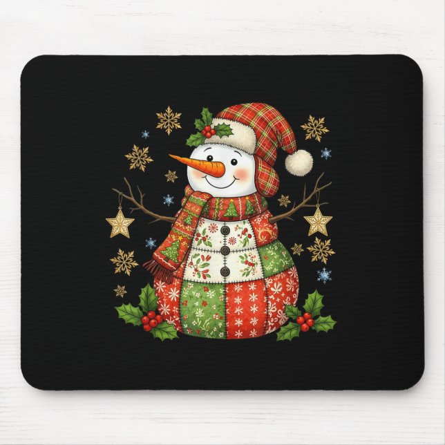 Mousepad Patchwork Snowman Preppy Girly Christmas Xmas Holi (Frente)