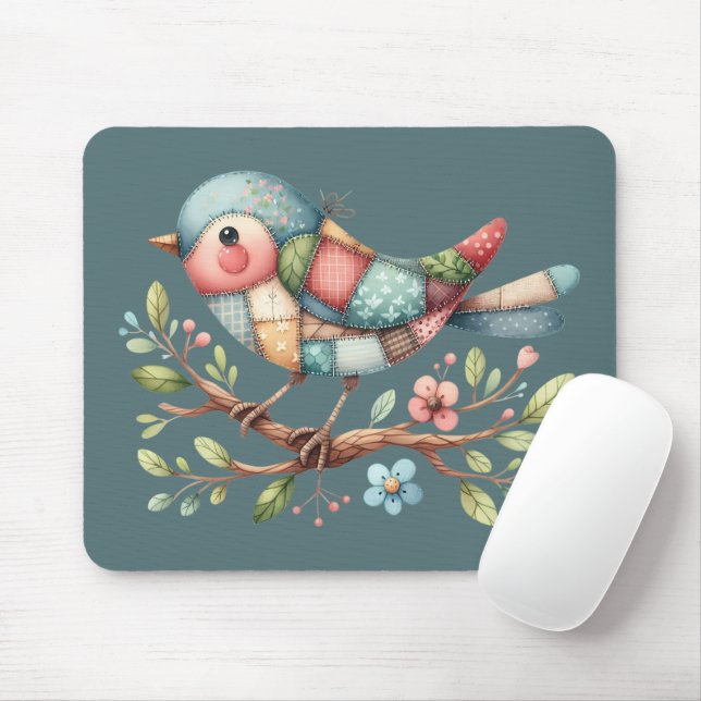 Mousepad Patchwork Songbird on Blooming Branch (Com mouse)