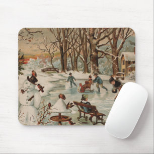 Mousepad Patinagem no gelo da cena do natal vintage