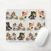 Patins de gelo aquarela com padrão de folhas de ou