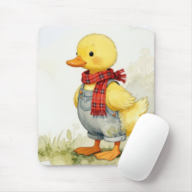 Mousepad Pato Adorável em Macacão de Aquarela (Com mouse)