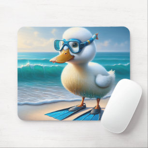 Mousepad Pato Branco Bonito Com Natação Finas