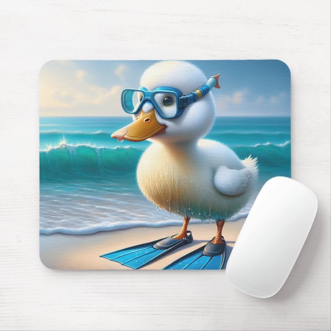 Mousepad Pato Branco Bonito Com Natação Finas (Com mouse)
