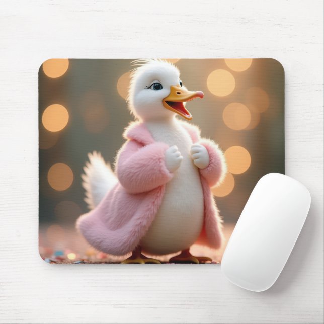 Mousepad Pato Branco Com Casaco De Peles Rosa (Com mouse)