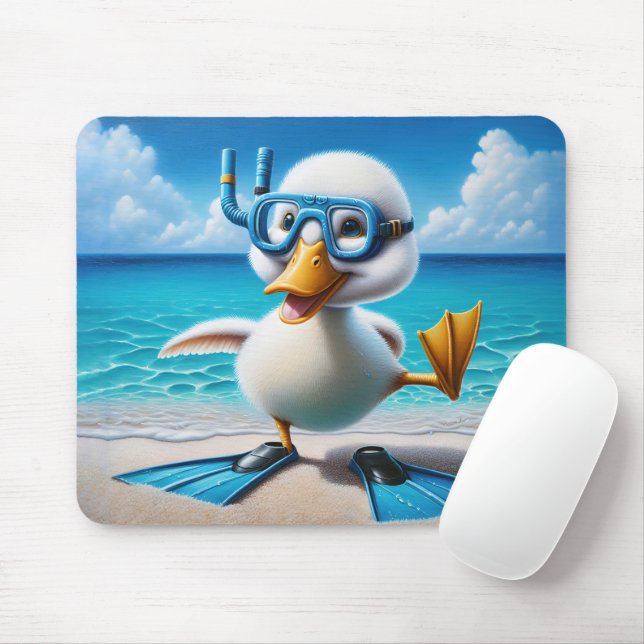 Mousepad Pato Branco Com Snorkel Na Praia (Com mouse)