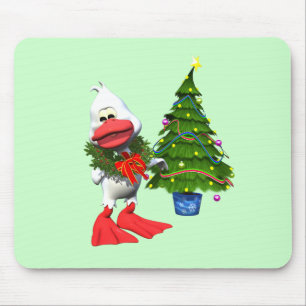 Mousepad Pato branco e bonito de Natal Vestindo uma coroa