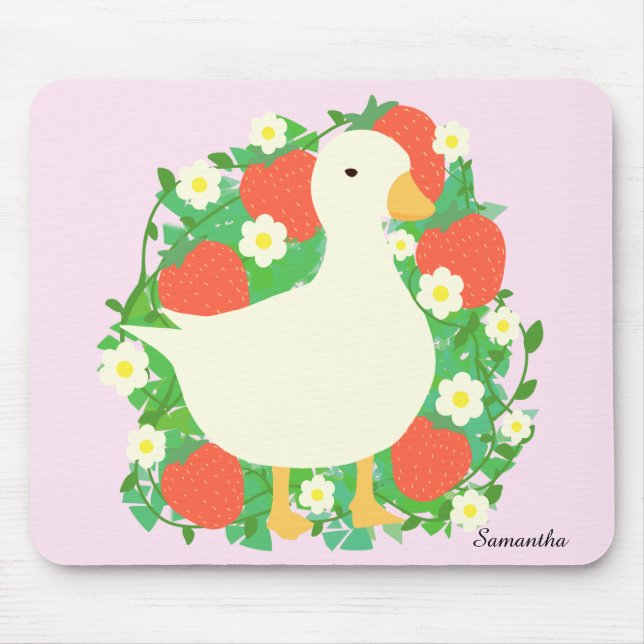 Mousepad Pato de Ganso de Morango Floral (Frente)