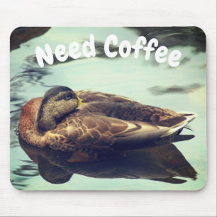 Mousepad Pato Sonolento Precisa De Café Engraçado
