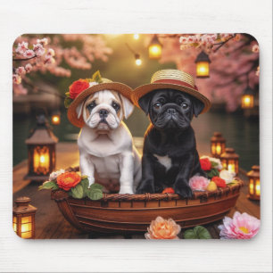 Mousepad Patos de Bulldog & Pug em Rato de Tapete de Barco 