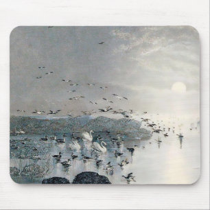 Mousepad Patos, Mallards e Cisnes no lago ao pôr do sol