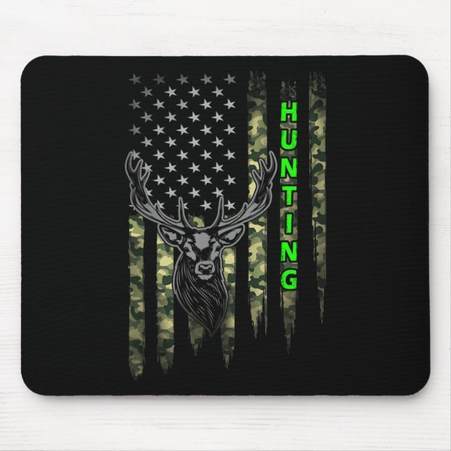 Mousepad Patriotic Whitetail Buck Deer Hunting American Cam (Frente)