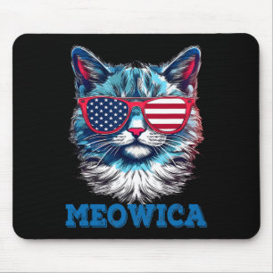 Mousepad Patriótico Gato Sungles Bandeira Americana 4 De Ju