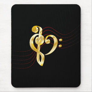 Mousepad Pauta de nota musical e coração violino e clave de