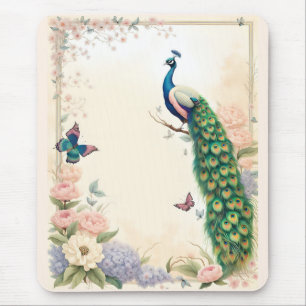 Mousepad Pavão Azul no Jardim da Flor do Pastel II