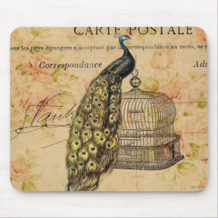 Mousepad pavão botânico francês do vintage do nouveau da