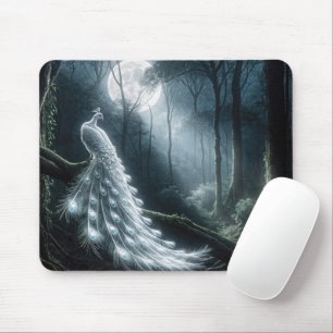 Mousepad Pavão Branco Na Floresta Lua
