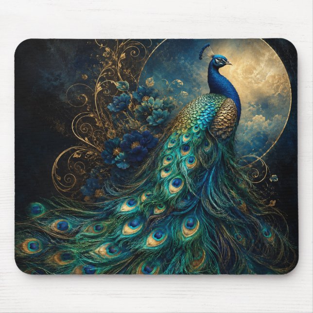 Mousepad Pavão da Meia-Noite – Jardim da Lua Dourada (Frente)