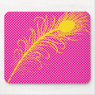 Mousepad Pavão e Bolinhas - Rosa e Amarelo