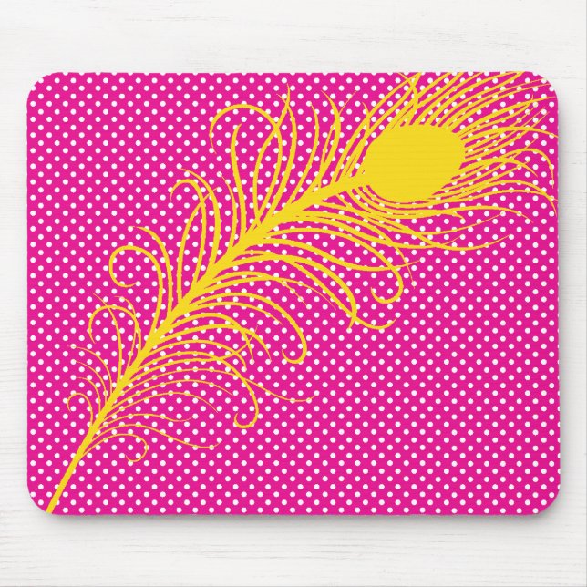 Mousepad Pavão e Bolinhas - Rosa e Amarelo (Frente)