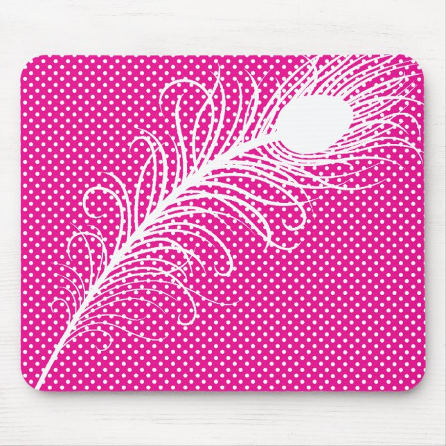 Mousepad Pavão e Bolinhas - Rosa e Branco (Frente)