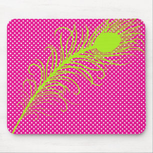 Mousepad Pavão e Bolinhas - Rosa e Verde limão