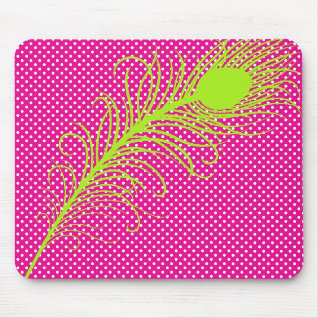 Mousepad Pavão e Bolinhas - Rosa e Verde limão (Frente)