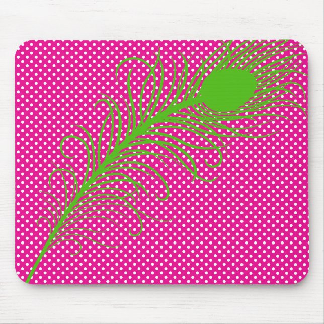 Mousepad Pavão e Bolinhas - Rosa e Verde limão (Frente)