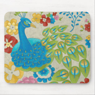 Mousepad Pavão e flores coloridos