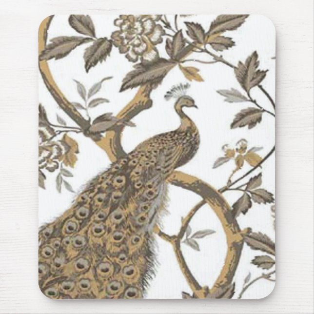 Mousepad Pavão Elegante No Suporte Branco Do Mouse (Frente)