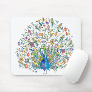 Mousepad Pavão floral aquarela