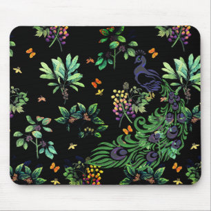 Mousepad Pavão Ornamentado e Floral Vintage