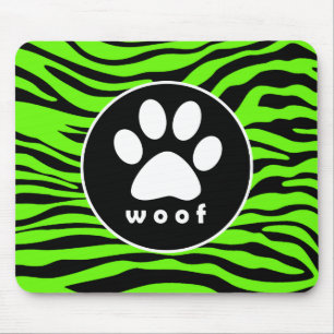 Mousepad Paw Print em Bright Neon Green Zebra Strips