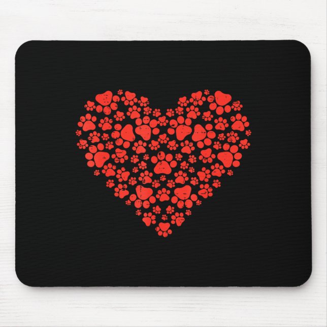 Mousepad Paw Print Heart Cute Valentines Day Dog Cat Lover  (Frente)