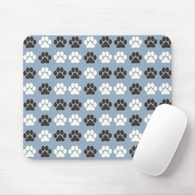 Mousepad Paw Print Pattern Silver Blue (Com mouse)
