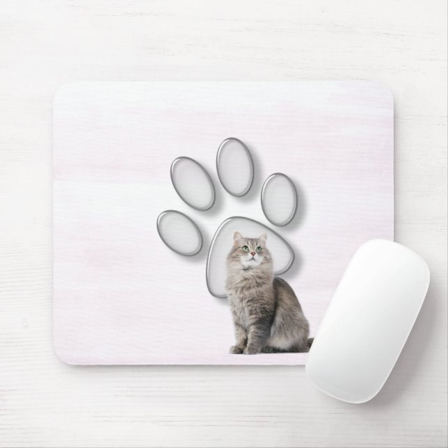 Mousepad Pawprint De Vidro Com Gato (Com mouse)