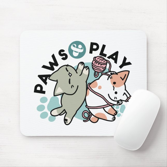 Mousepad Paws and Play – Adorable Cat Illustration (Com mouse)