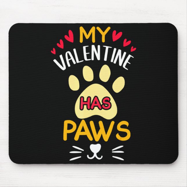 Mousepad Paws Pet Cat My Valentine Hearts Day Happy Valenti (Frente)