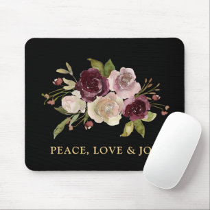 Mousepad Paz Amor e Alegria Buquê de Inverno Preto Feriado
